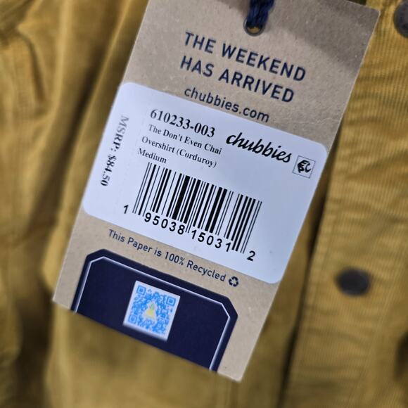 Chubbies Jacket Mens Medium Brown Corduroy Shirt Jacket Dont Even Chai Collared - Picture 6 of 12